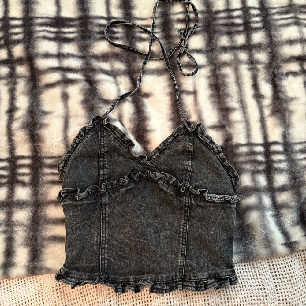 Black Denim Halter Top
